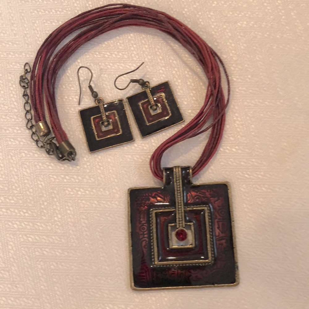 Enamel earring & necklace set